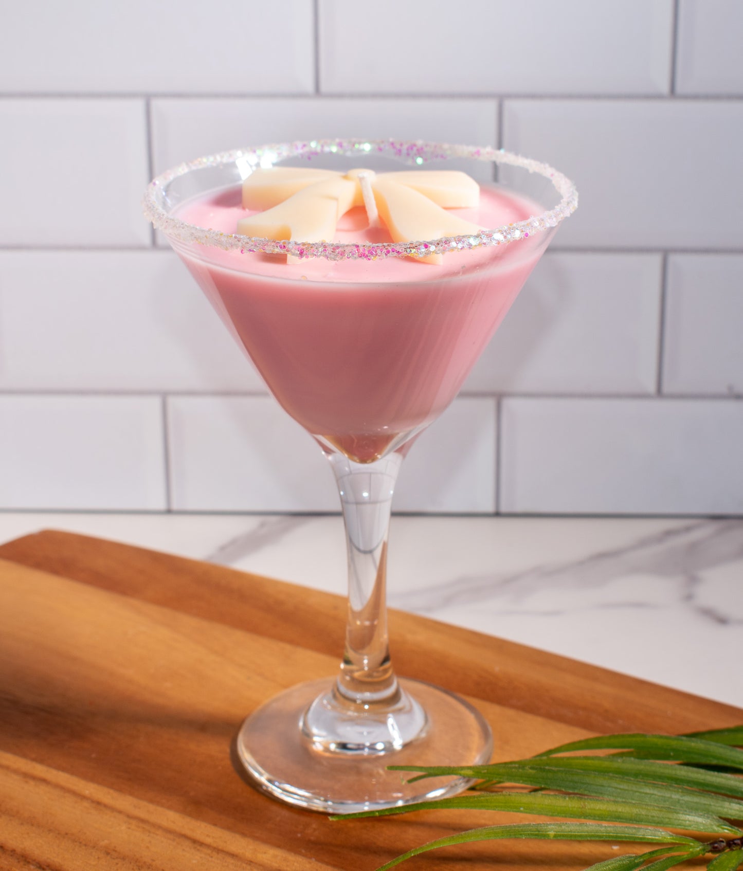 Pink Bow Martini Candle