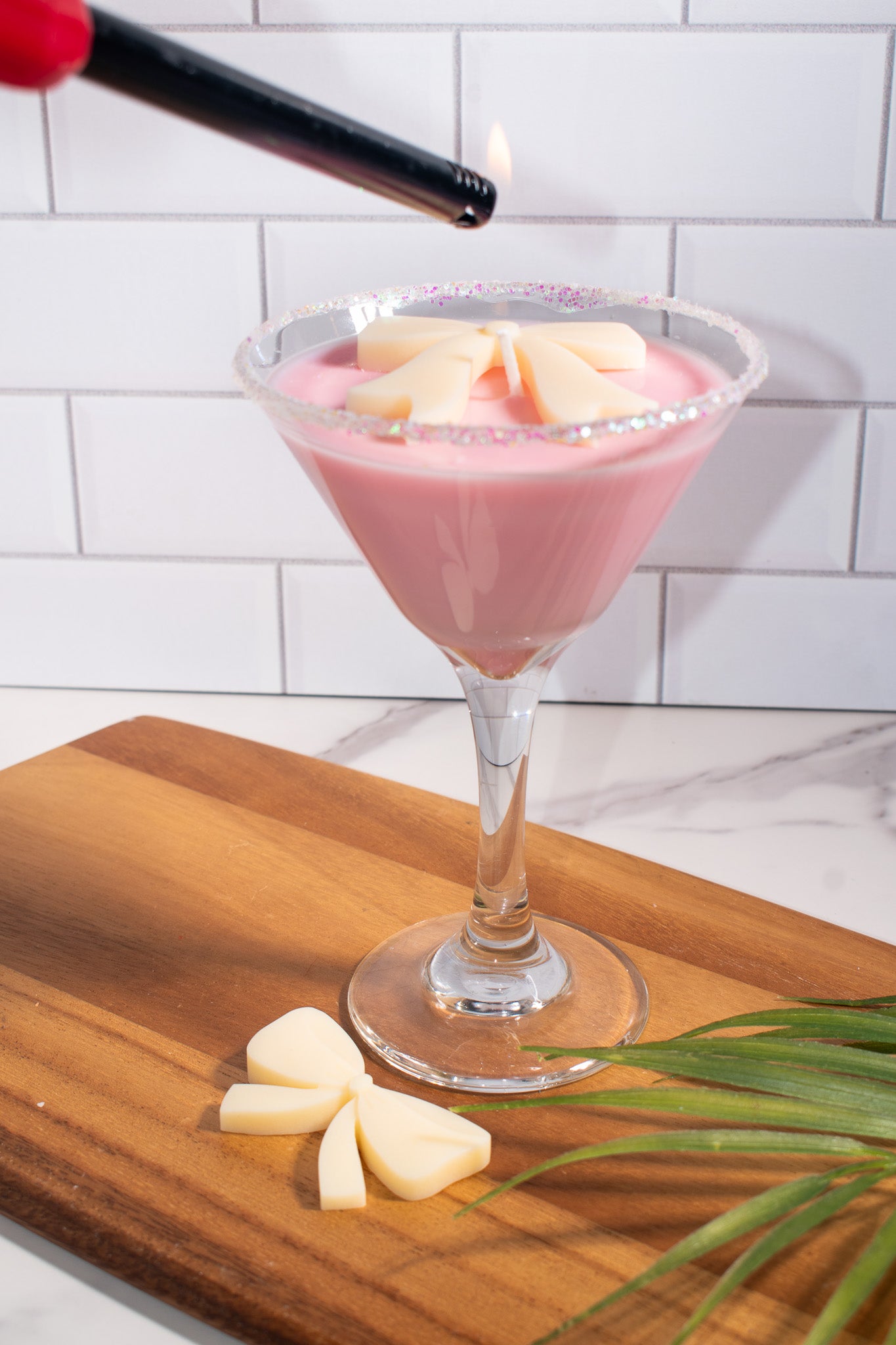 Pink Bow Martini Candle