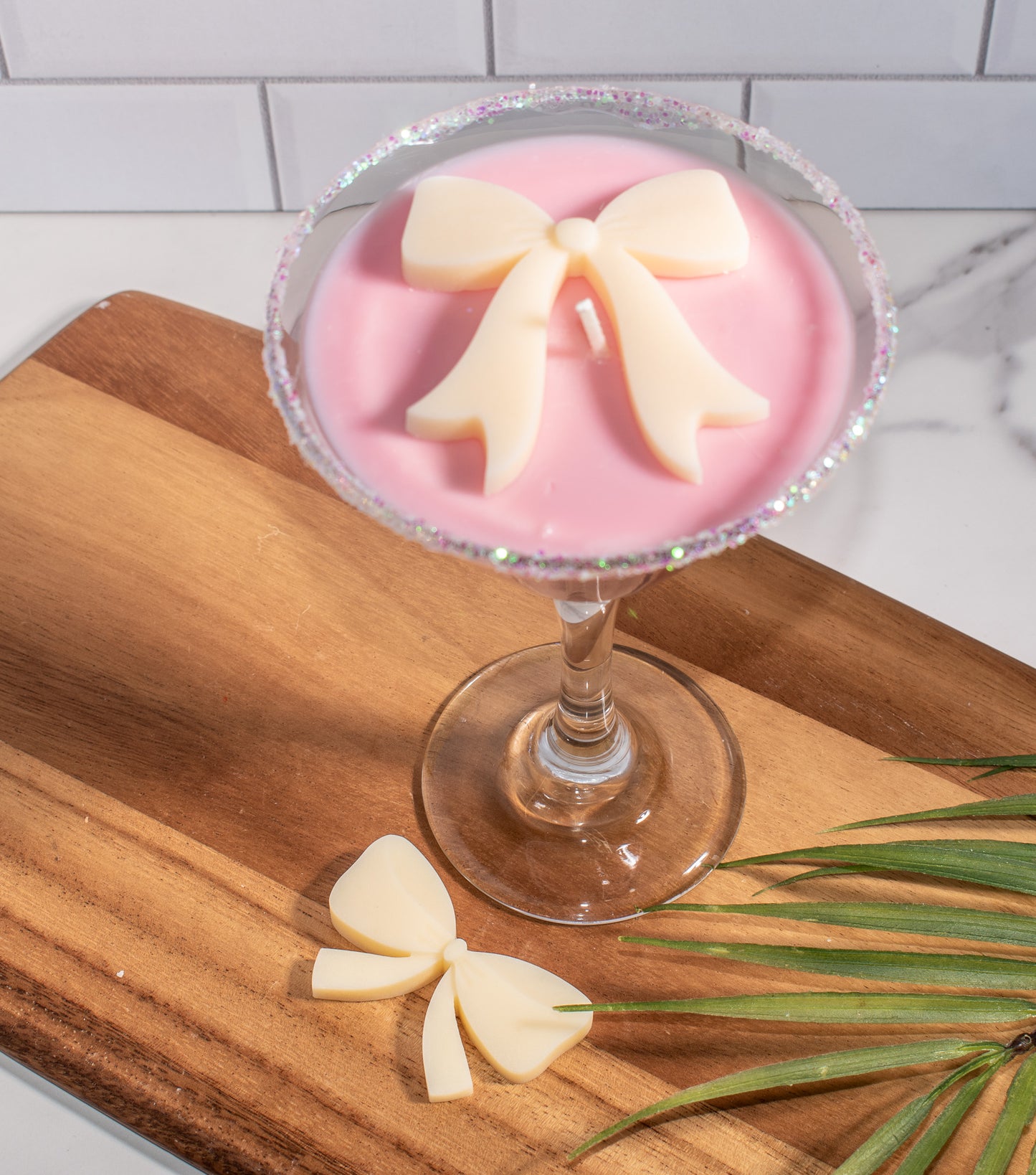 Pink Bow Martini Candle