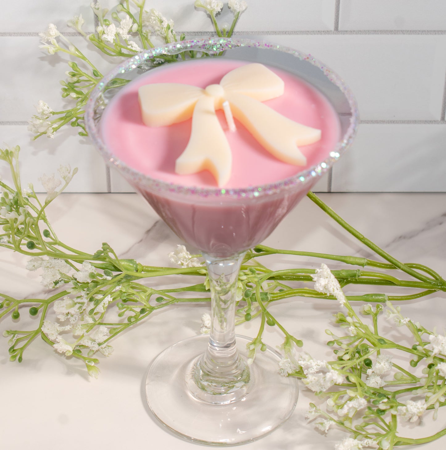 Pink Bow Martini Candle