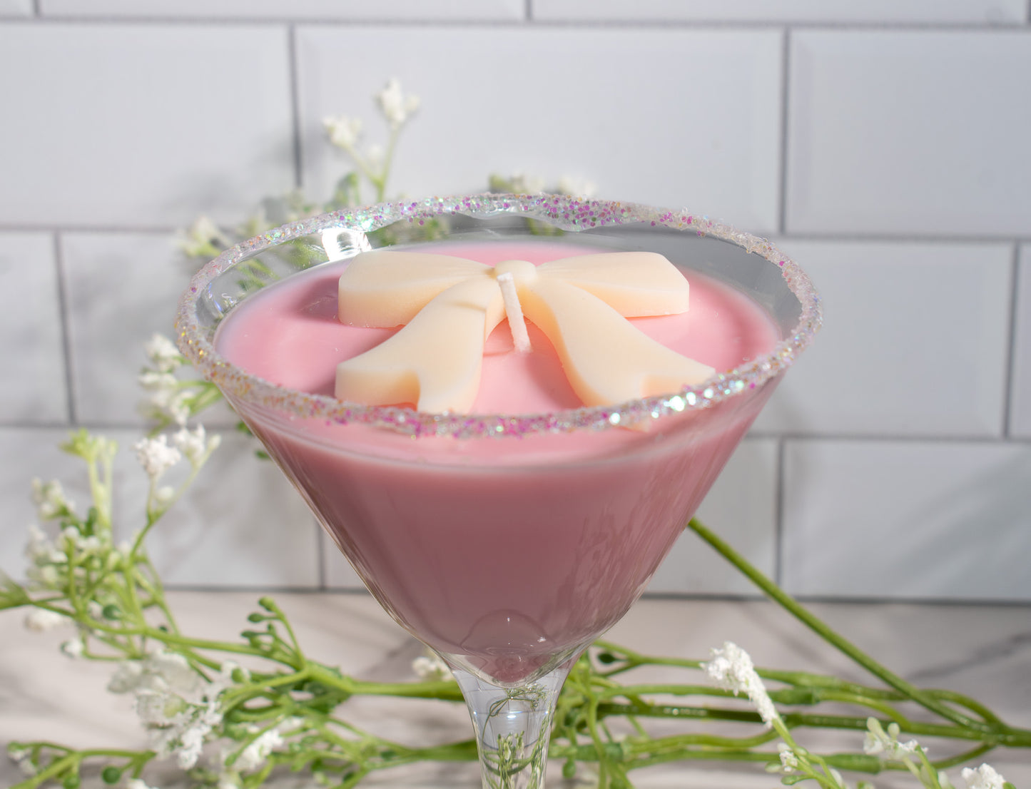 Pink Bow Martini Candle