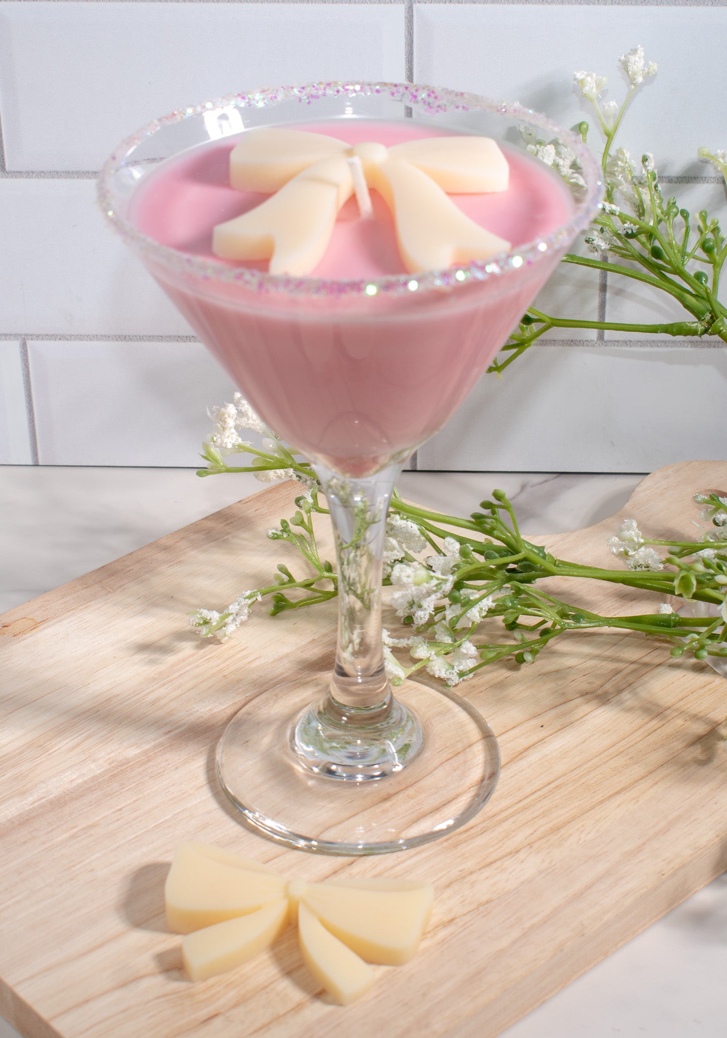 Pink Bow Martini Candle