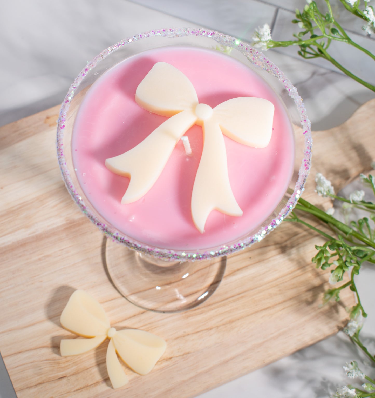 Pink Bow Martini Candle