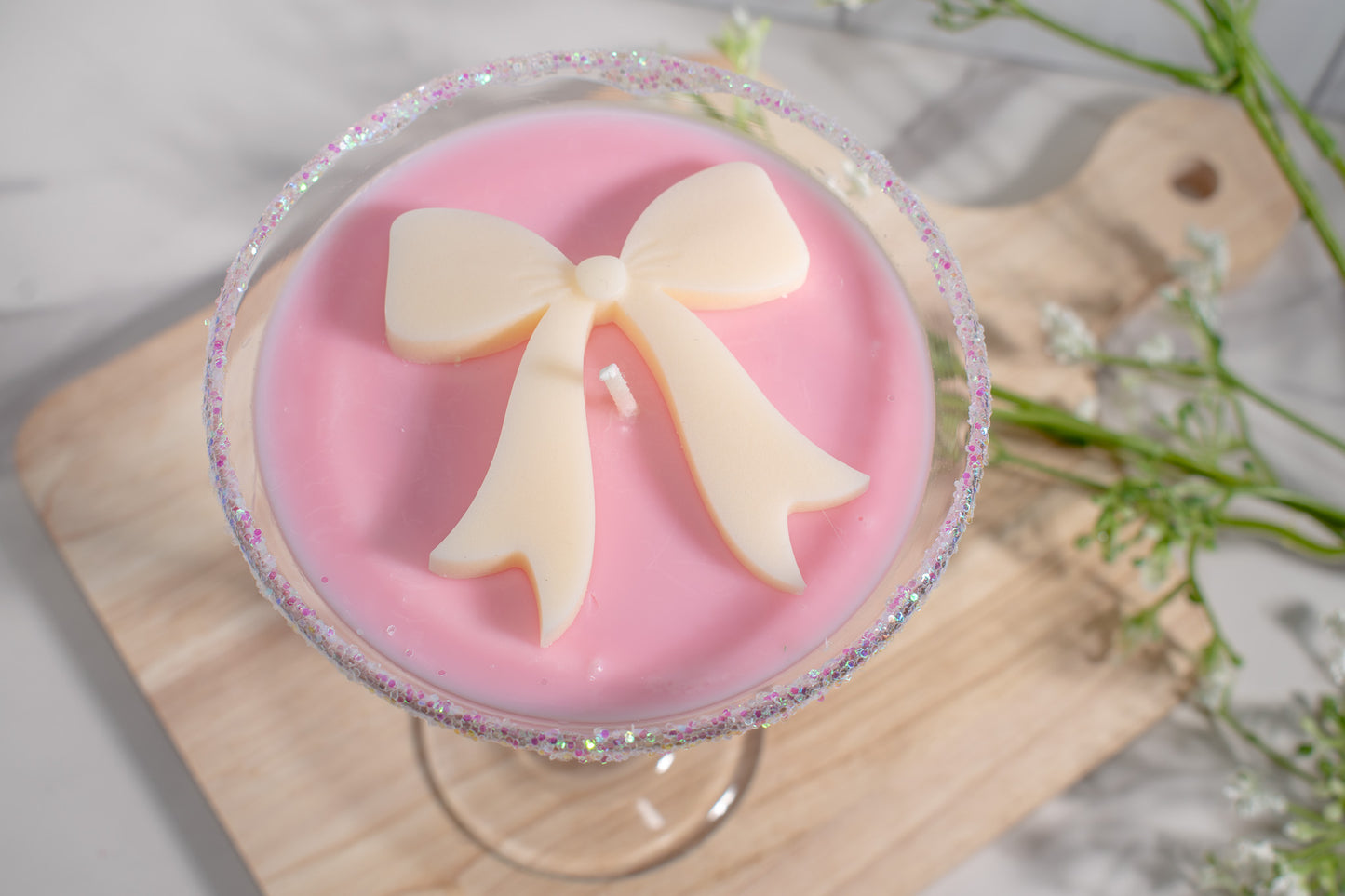 Pink Bow Martini Candle
