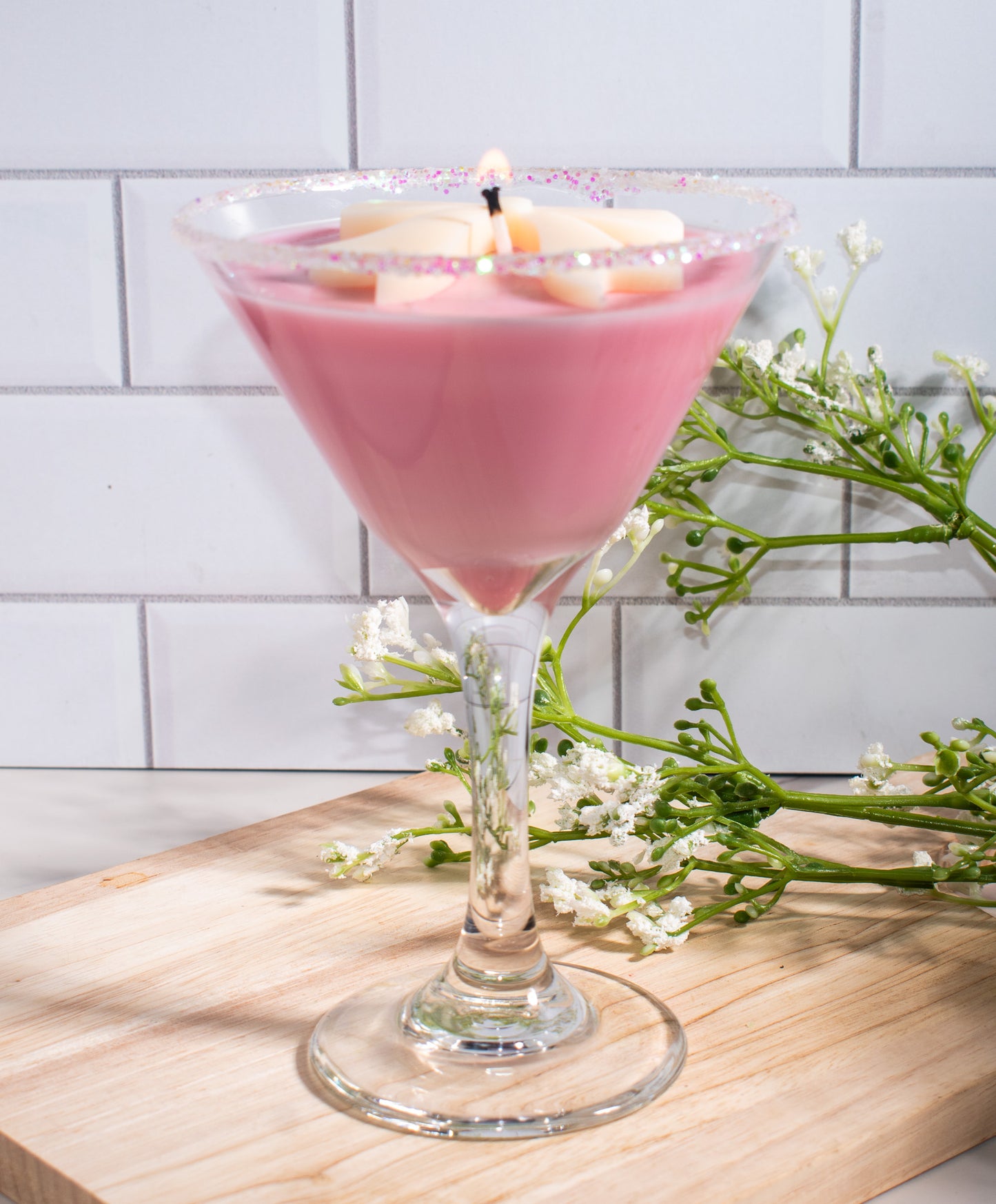Pink Bow Martini Candle