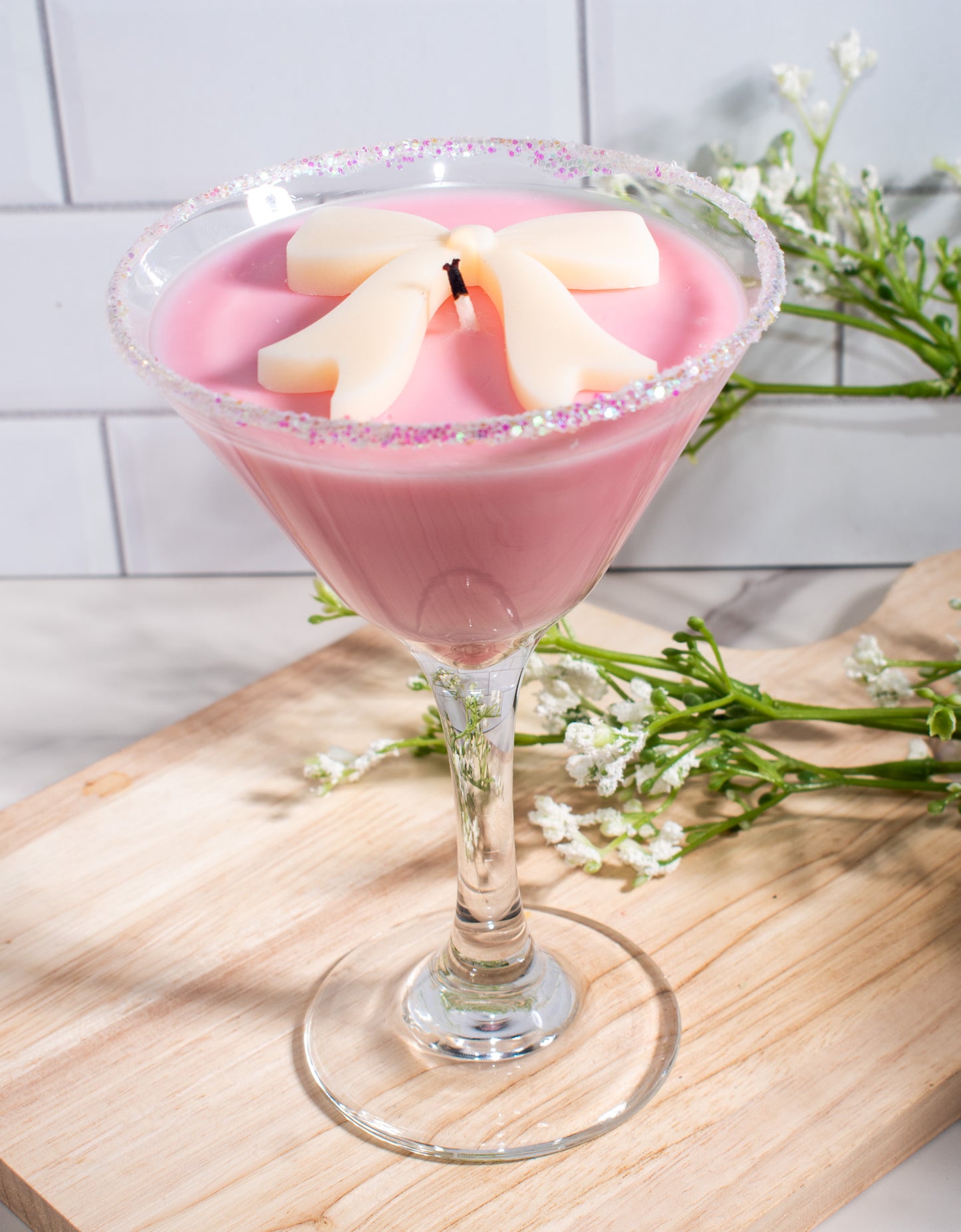 Pink Bow Martini Candle