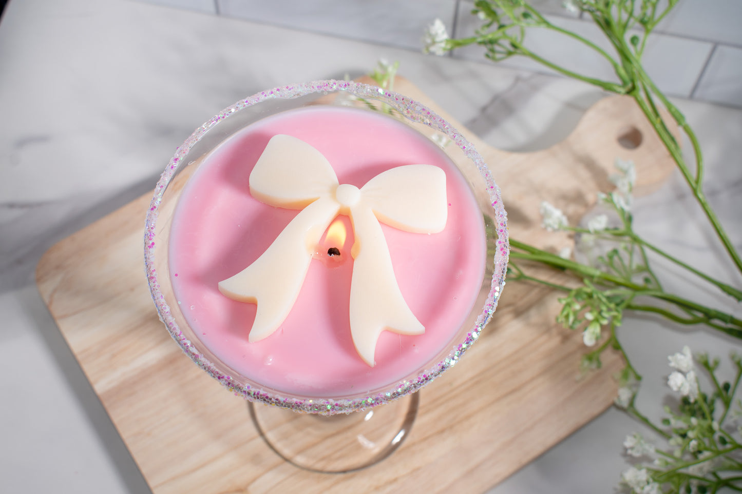 Pink Bow Martini Candle