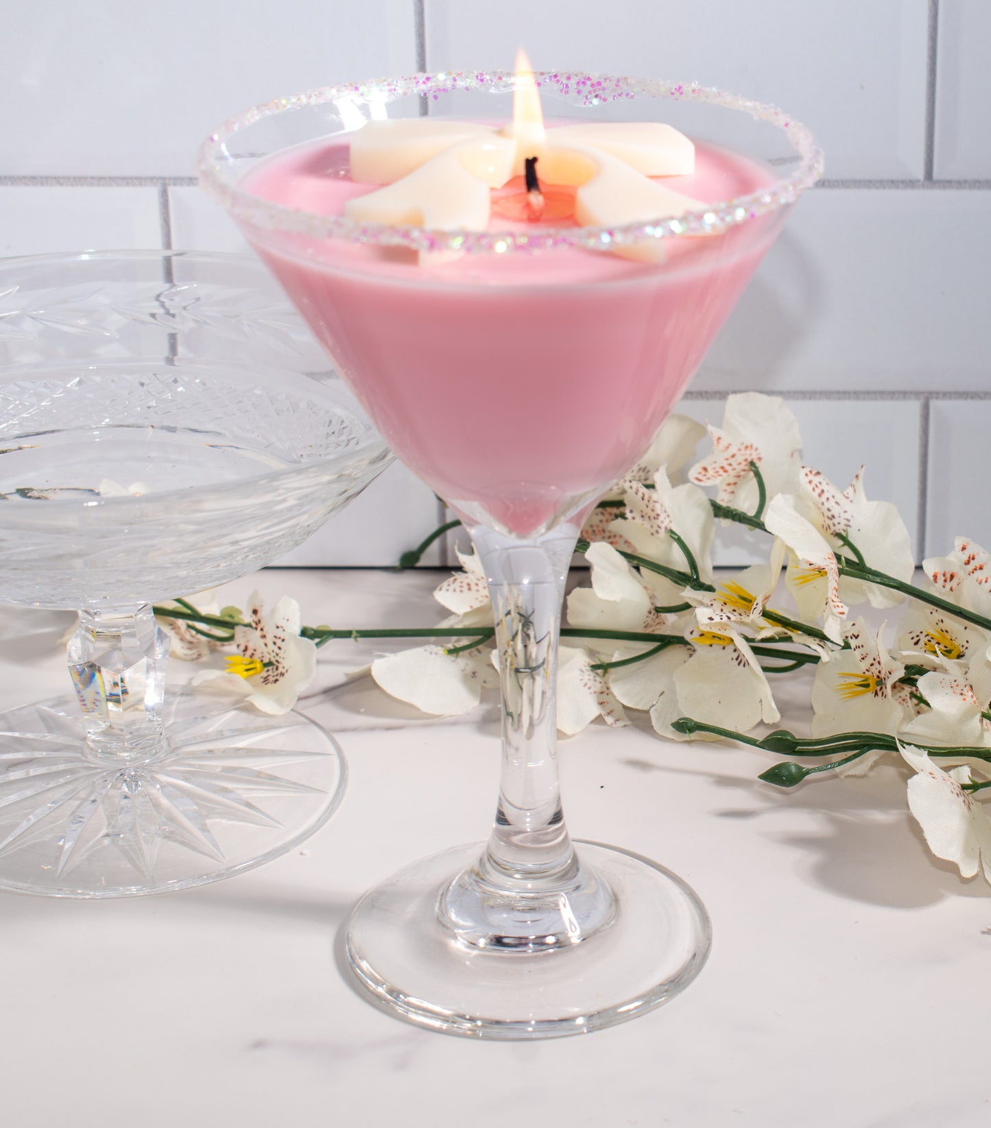 Pink Bow Martini Candle