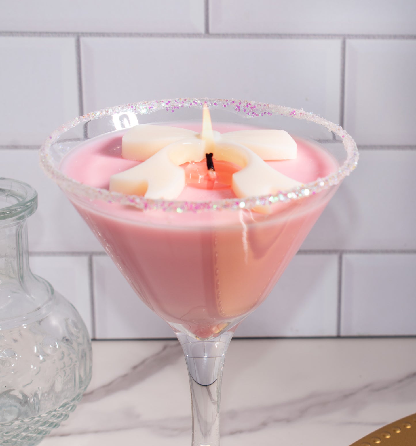 Pink Bow Martini Candle