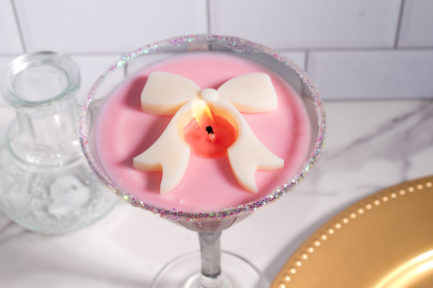 Pink Bow Martini Candle